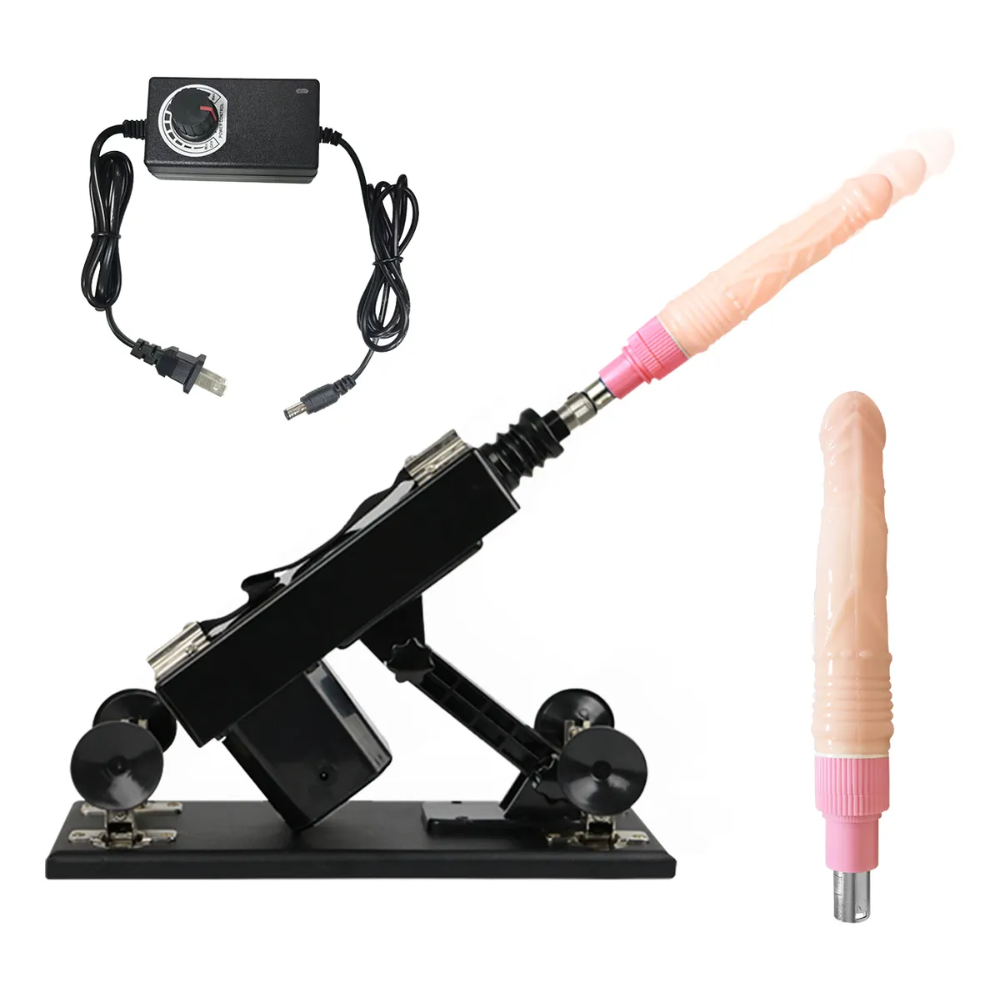 Máquina de Sexo Fucking Machine Bivolt 220v e 110v Vibratória – Movimentos de Vai e Vem que Simulam Penetração Real – Pênis Macio – Possui Vibração – Utiliza 2 pilhas AA – Acompanha 1 Pênis + Controle de Velocidades