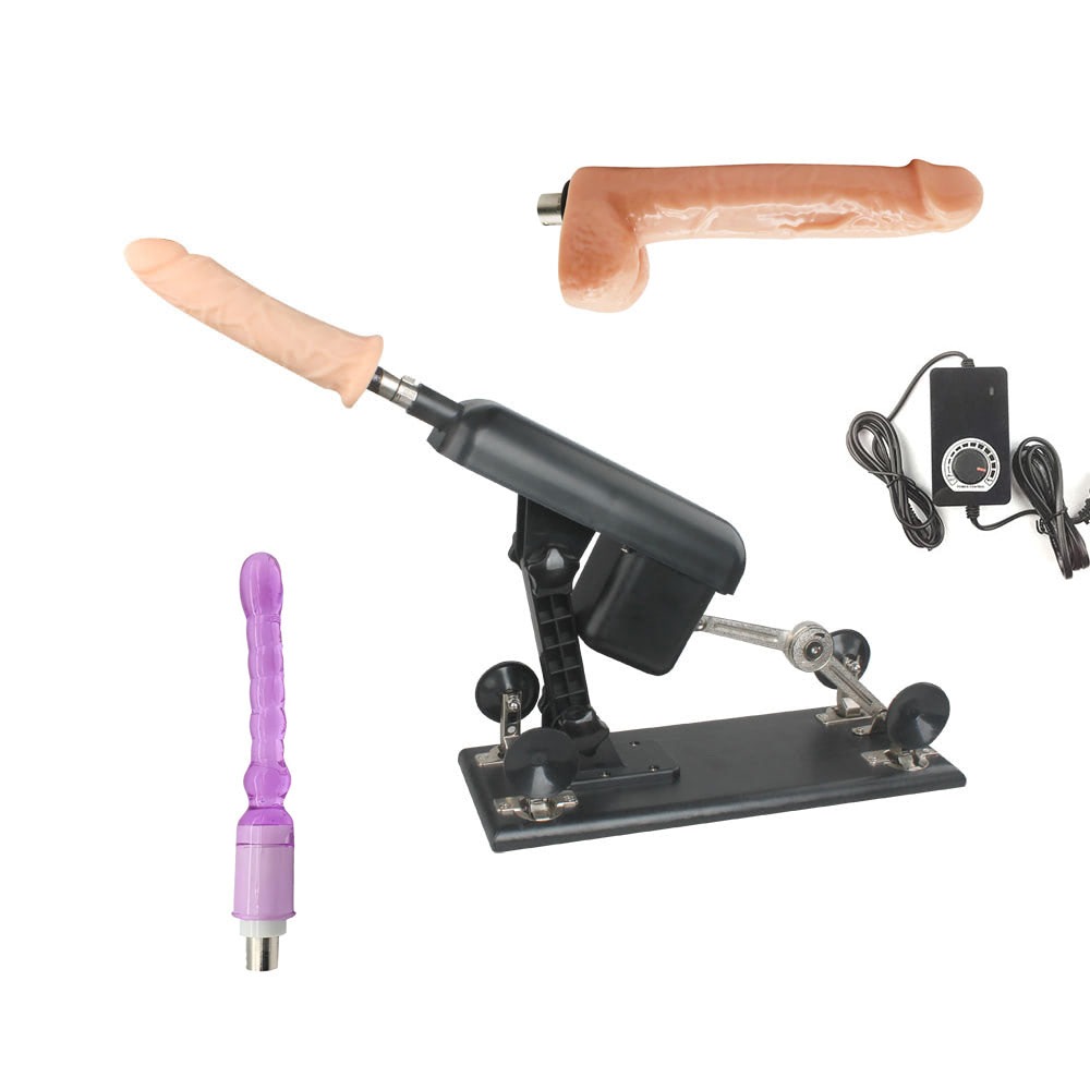 Máquina de Sexo Bivolt 220v e 110v – Movimentos de Vai e Vem – Simulação de Penetração Real – Pênis Macio –  Acompanha 2 Pênis 1 Vibrador Anal (roxo utiliza 2 pilhas AA) – Controle de Velocidades Direto na Tomada