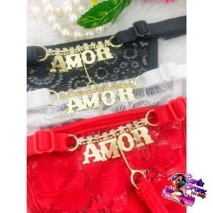 Calcinha Fio Dental Com Escrita em Strass “Amor”