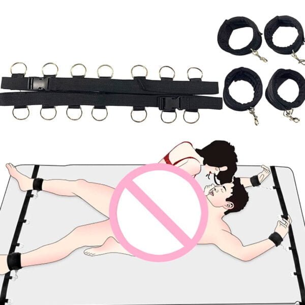 bondage para cama com afastador de maos e pernas