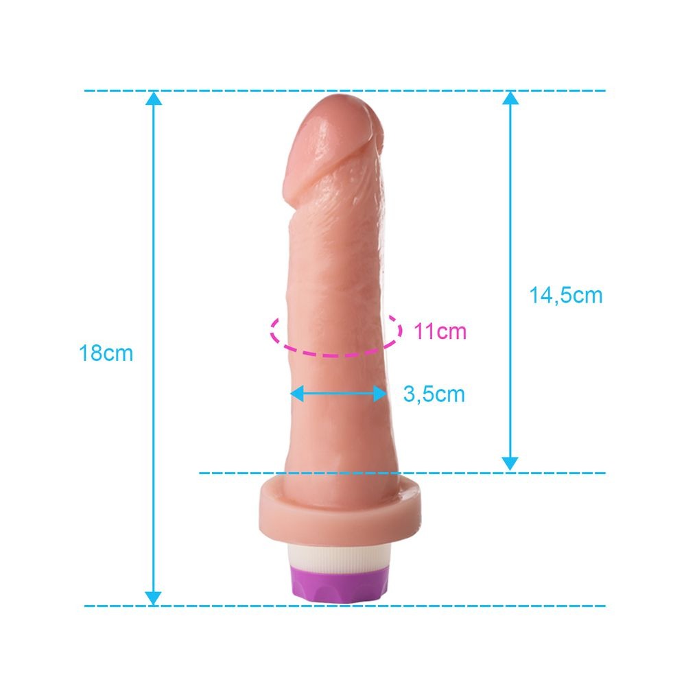Pênis de Borracha com Vibração 16 cm x 3,5 cm – Intensidade Ajustável com Botão na Base – Material em Silicone