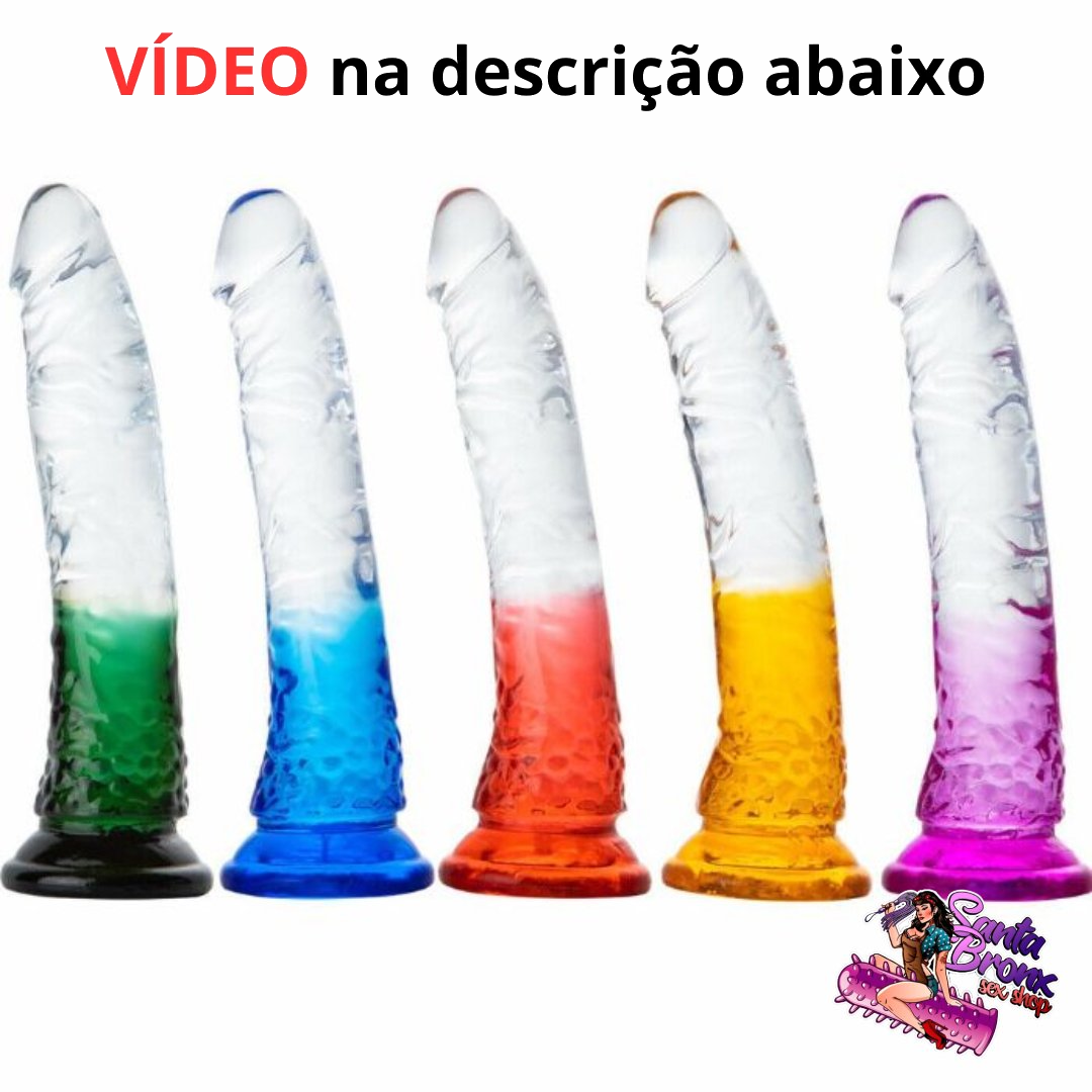 Pênis de Borracha em Jelly 20 cm x 3,3 cm com Ventosa – Transparente com Texturas Realísticas