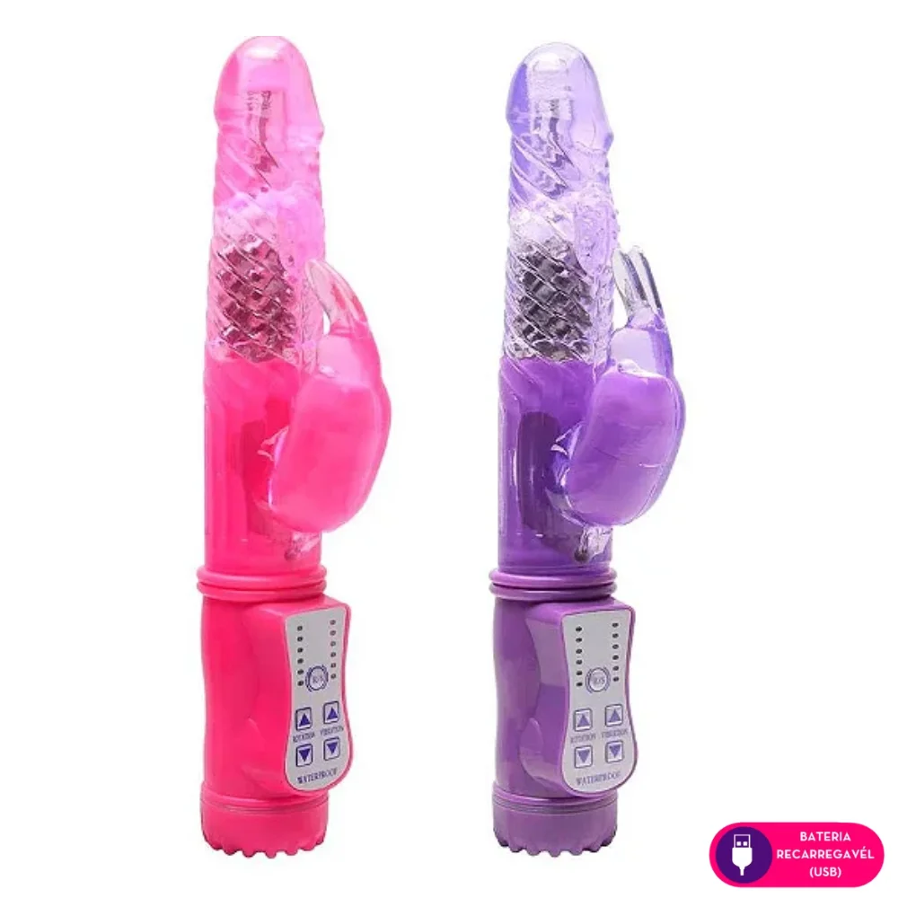 Vibrador Rabbit Rotativo com 12 Vibrações – Feito em Jelly Translúcido e Macio – Recarregável