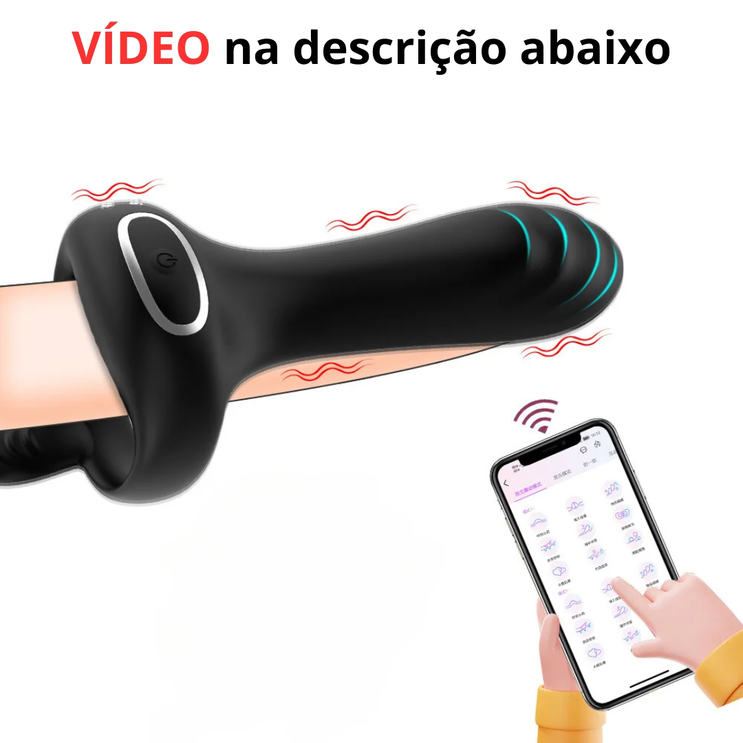 Anel Vibratório Recarregável com Controle por Aplicativo – 9 Modos de Vibração em Silicone e ABS – Para Estimulação do Ponto G e Glande