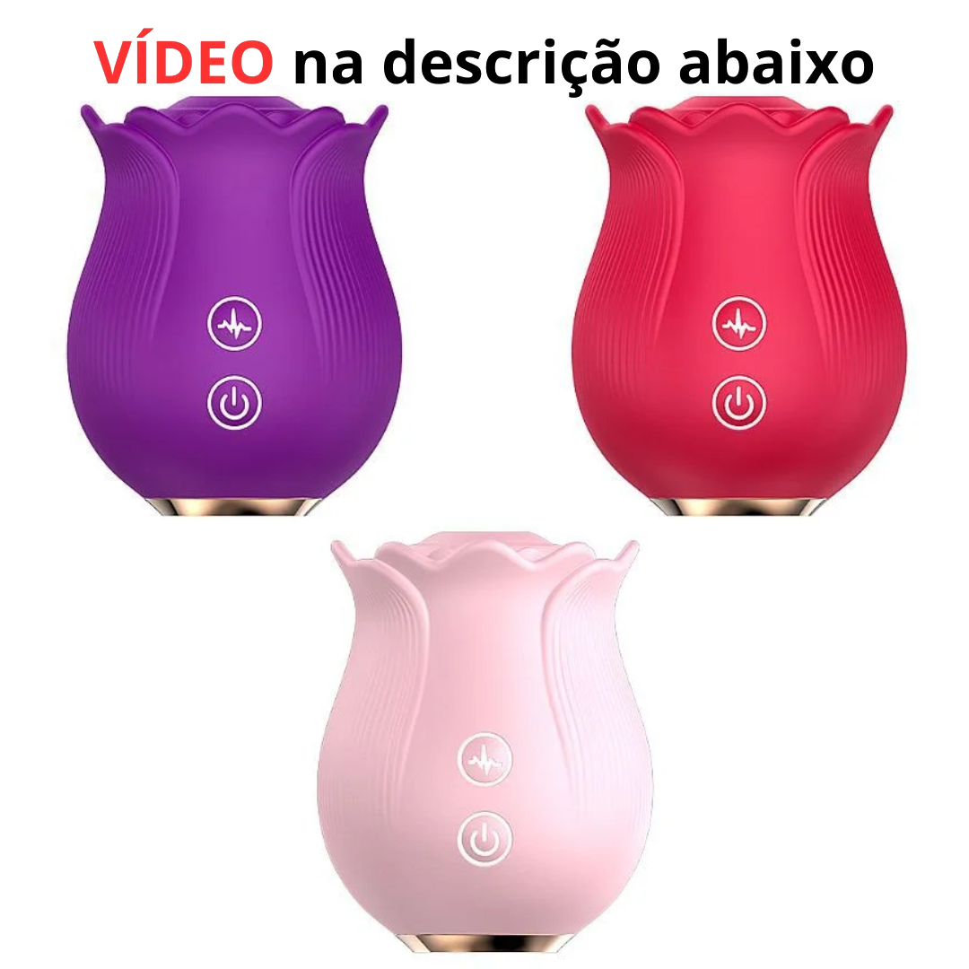 Vibrador de Clitóris em Formato de Rosa com 12 Modos de Pulsação – Recarregável via USB e Resistente à Água