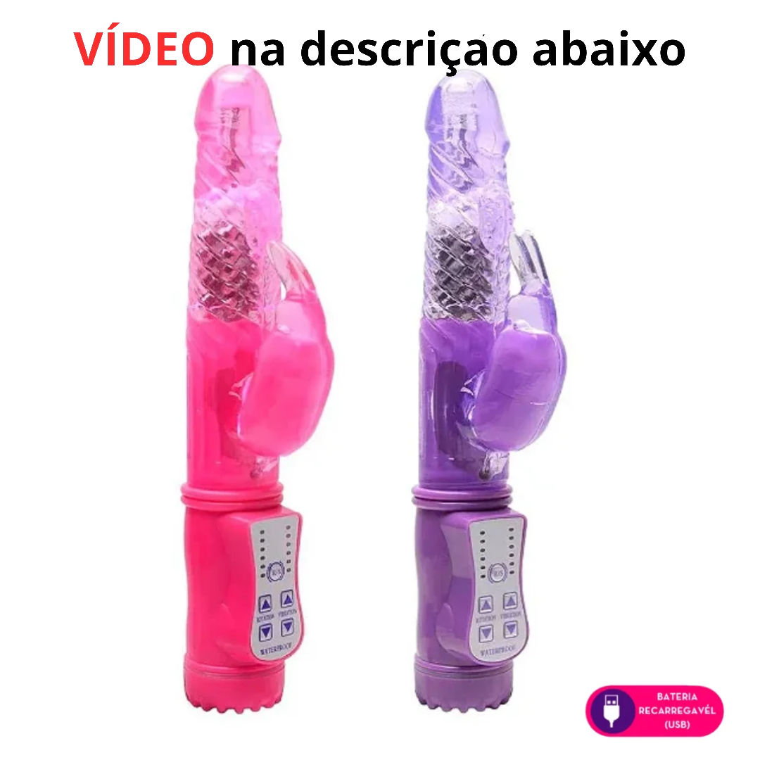 Vibrador Rabbit Rotativo com 12 Vibrações – Feito em Jelly Translúcido e Macio – Recarregável