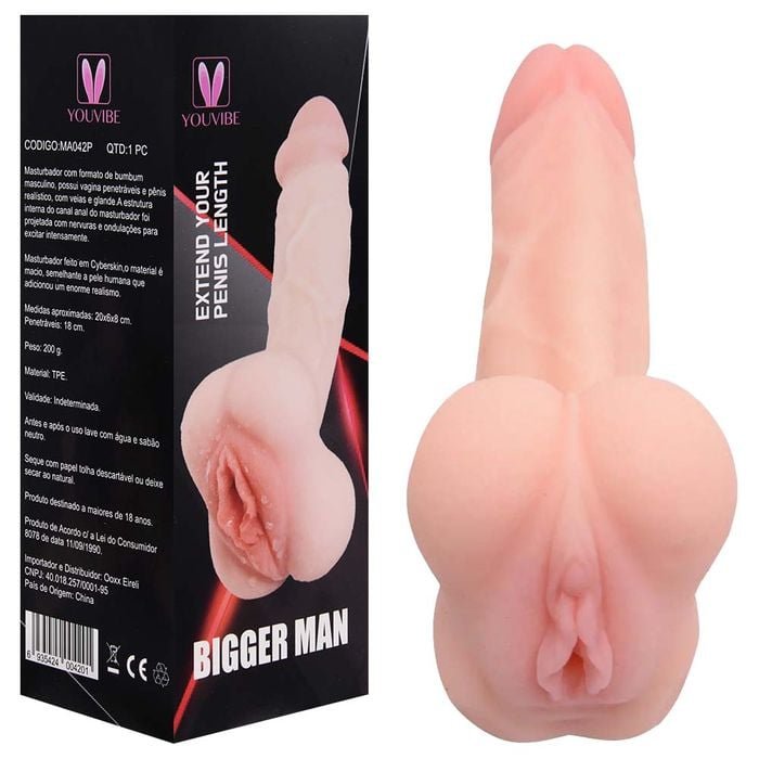 Masturbador Masculino + Capa Peniana – Serve para Masturbação e como Capa Peniana – Aumenta o Tamanho do Pênis – Silicone Macio – Textura Interna Realista e Pênis com Veias – 17 cm x 7,5 cm