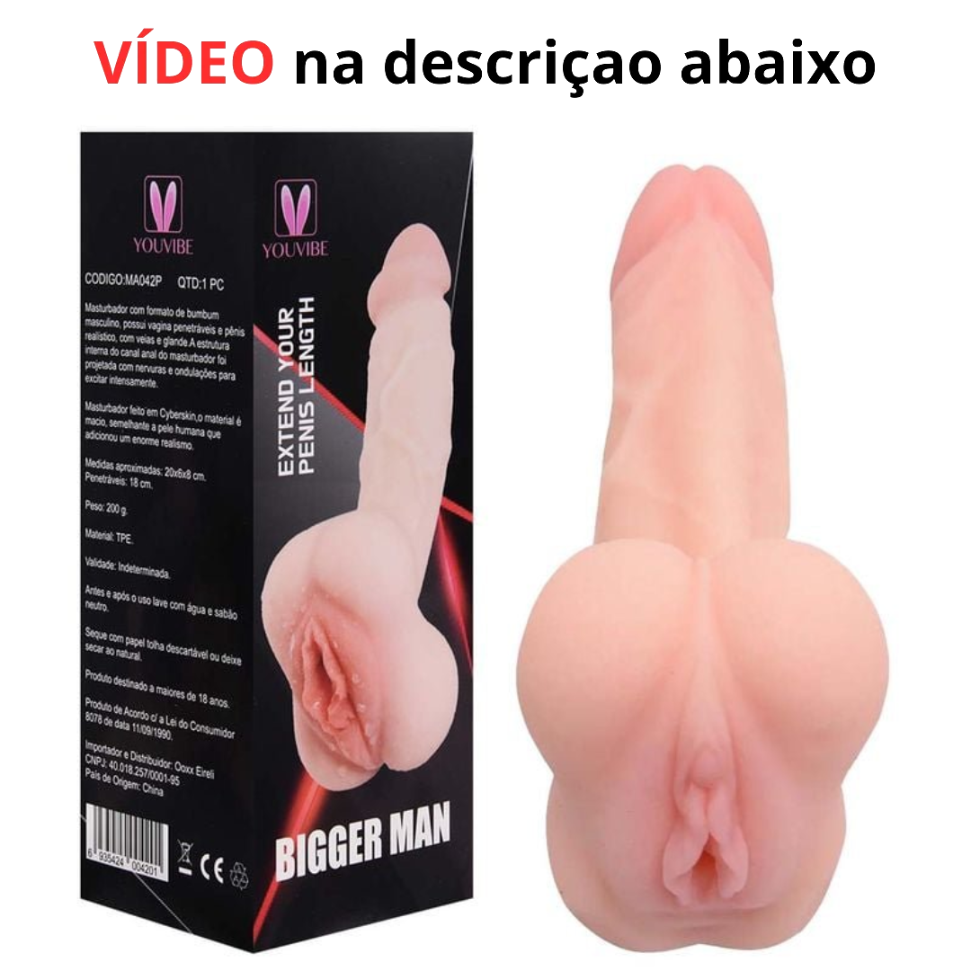 Masturbador Masculino + Capa Peniana – Serve para Masturbação e como Capa Peniana – Aumenta o Tamanho do Pênis – Silicone Macio – Textura Interna Realista e Pênis com Veias – 17 cm x 7,5 cm