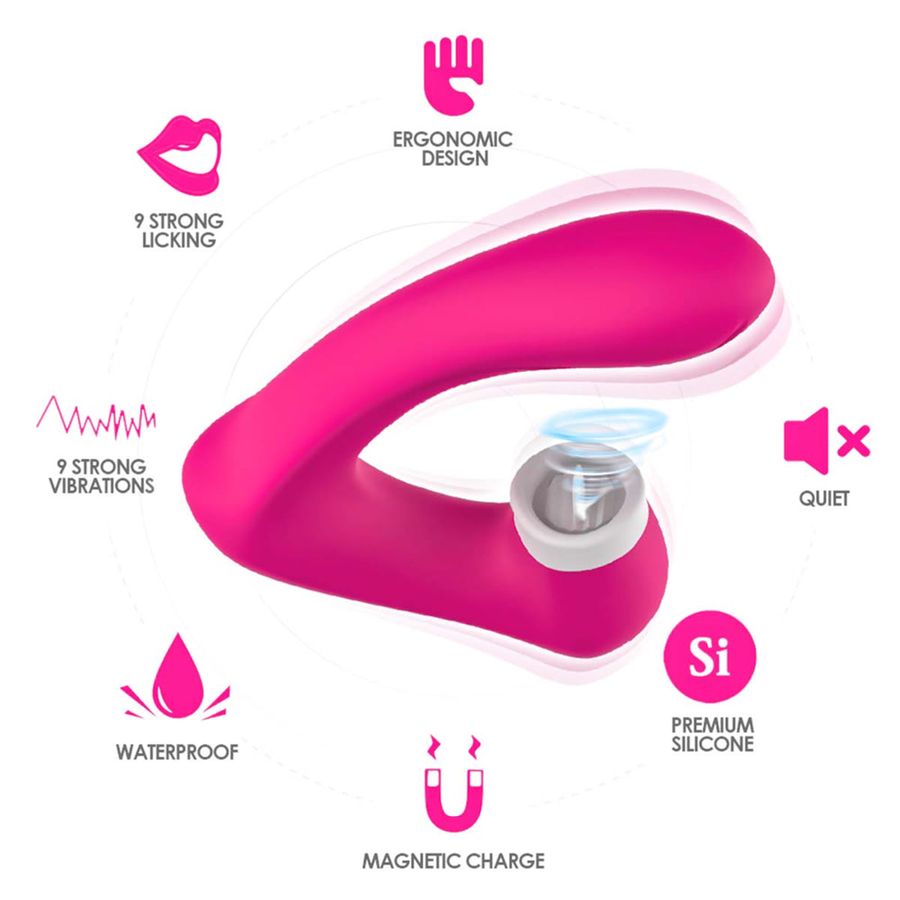 Vibrador Ponto G e Clitóris com Língua – 9 Modos de Vibrações – 9 Modos de Estimulação da Língua – Recarregável via USB – Silicone Macio