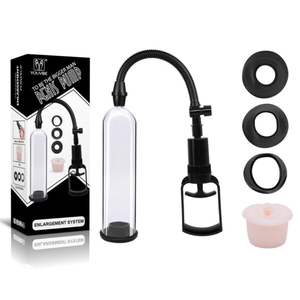 Bomba Peniana Manual - Com 3 Anéis em Silicone e um Anel em Formato de Vagina - 20 cm de comprimento, 5 cm de Espessura (Medidas Aproximadas) -  Tratamento da Disfunção Erétil