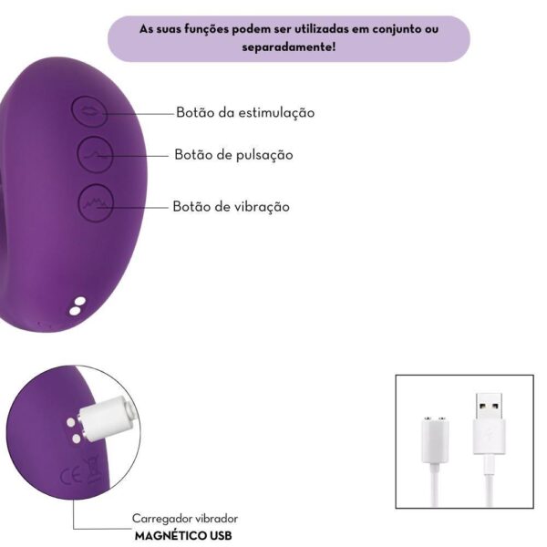 Pulsador de Clitóris Duplo de Luxo e Glande - 10 Modos de Vibração, 5 Modos de Pulsação e 3 Modos de Estimulação em Silicone Cirúrgico - Recarregável - Image 2
