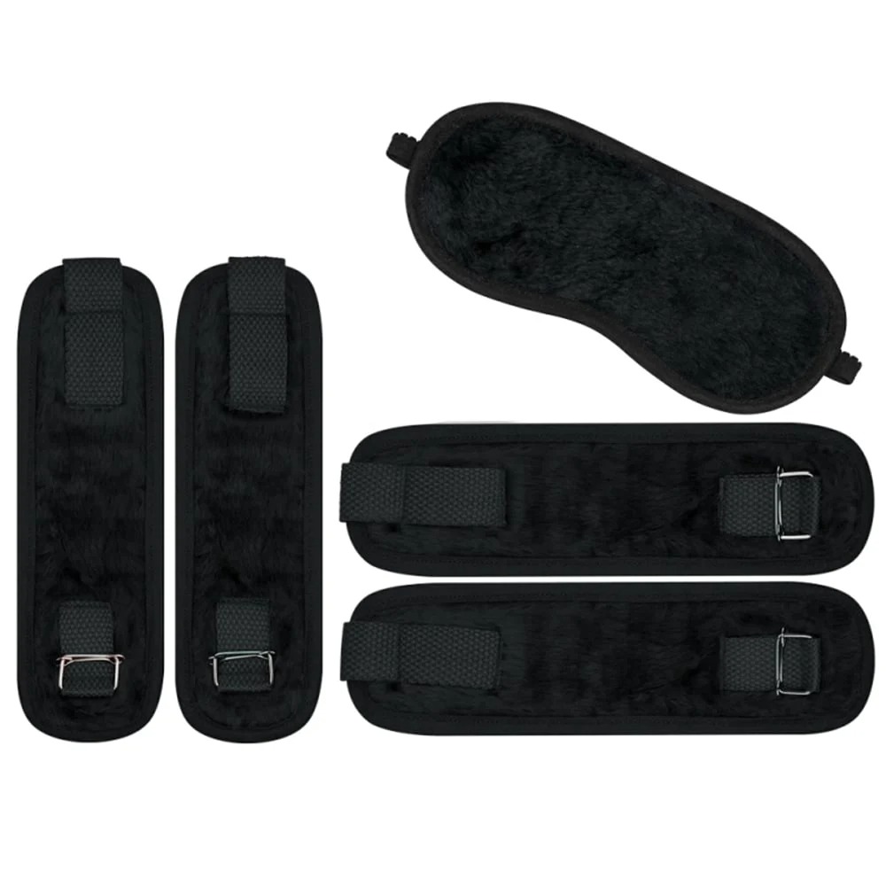 Kit Bondage Em Pelúcia Composto Por 5 Peças – Algemas, Tornozeleiras e Venda