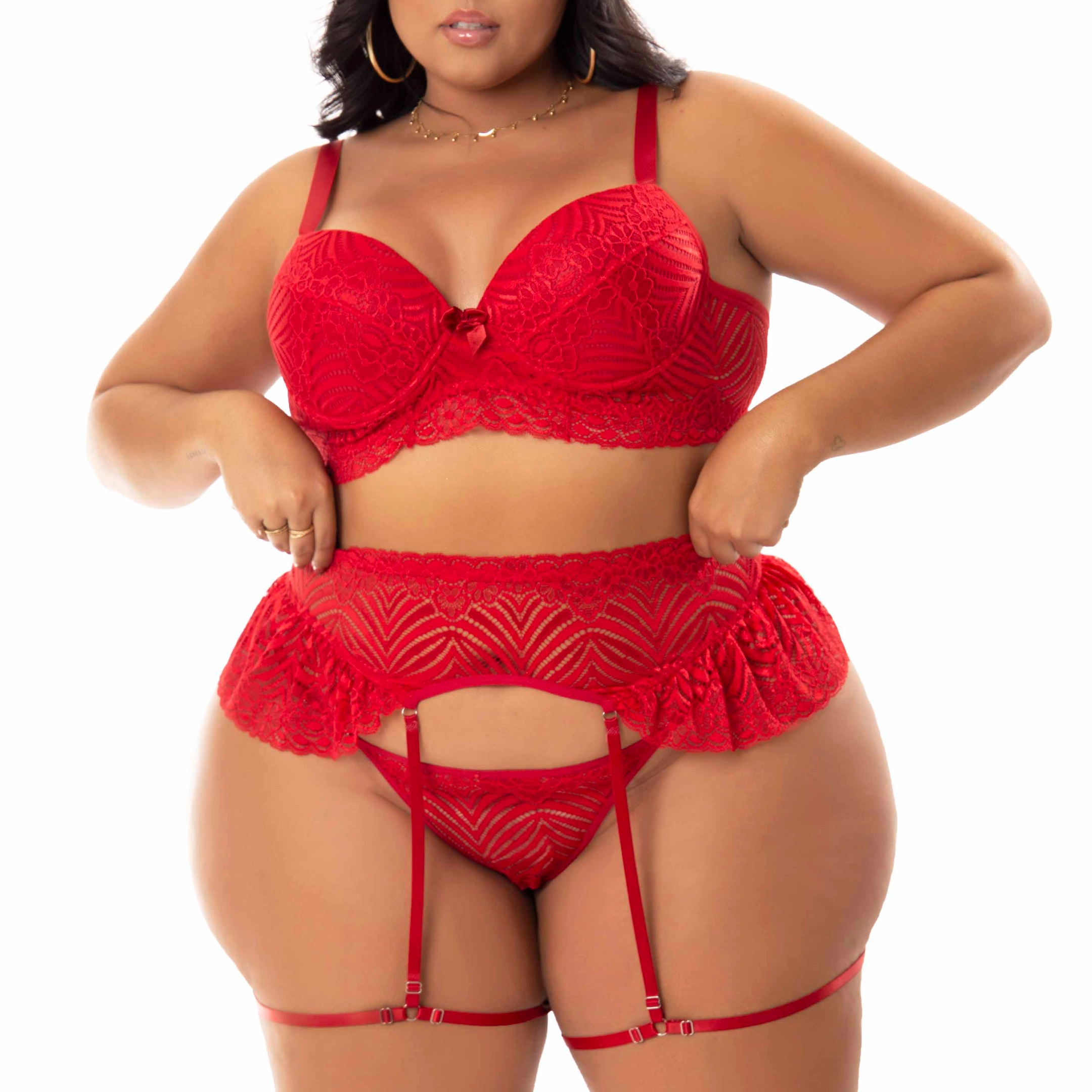 Conjunto Sexy com Cinta Liga Plus Size – (Vídeo na Descrição)