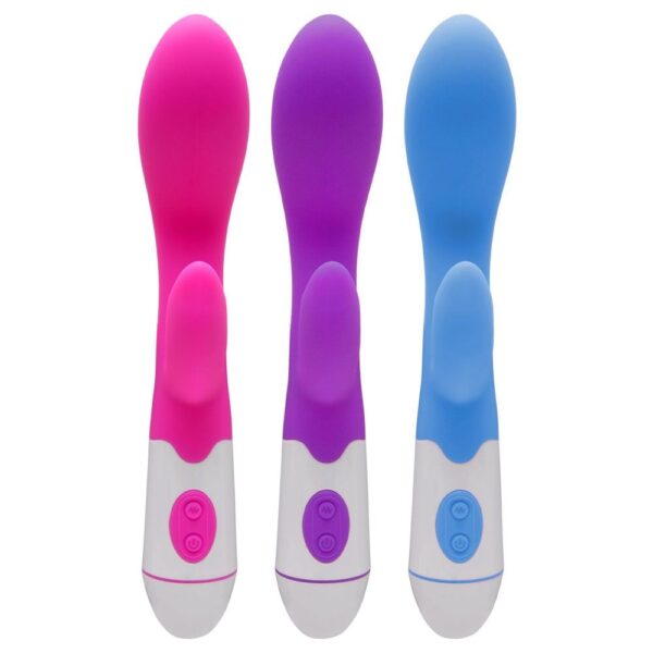 Vibrador Rabbit  a Pilhas AAA – Estímulo para Ponto G e Clitóris –  30  Modos de Vibrações – Silicone Aveludado – Flexível e Macio