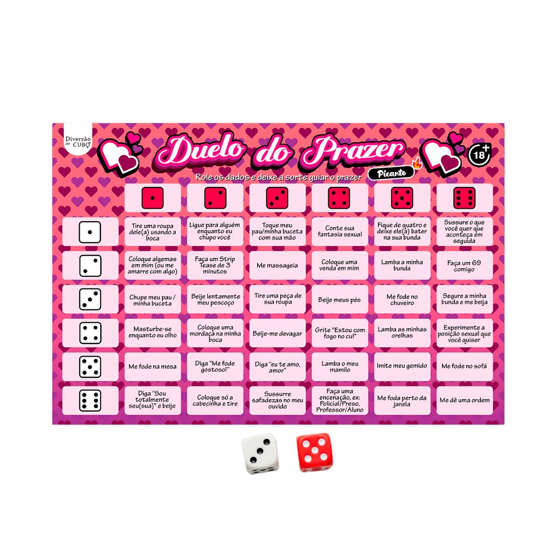 Jogo Erótico de Tabuleiro com Dados – 36 Desafios – 02 Dados