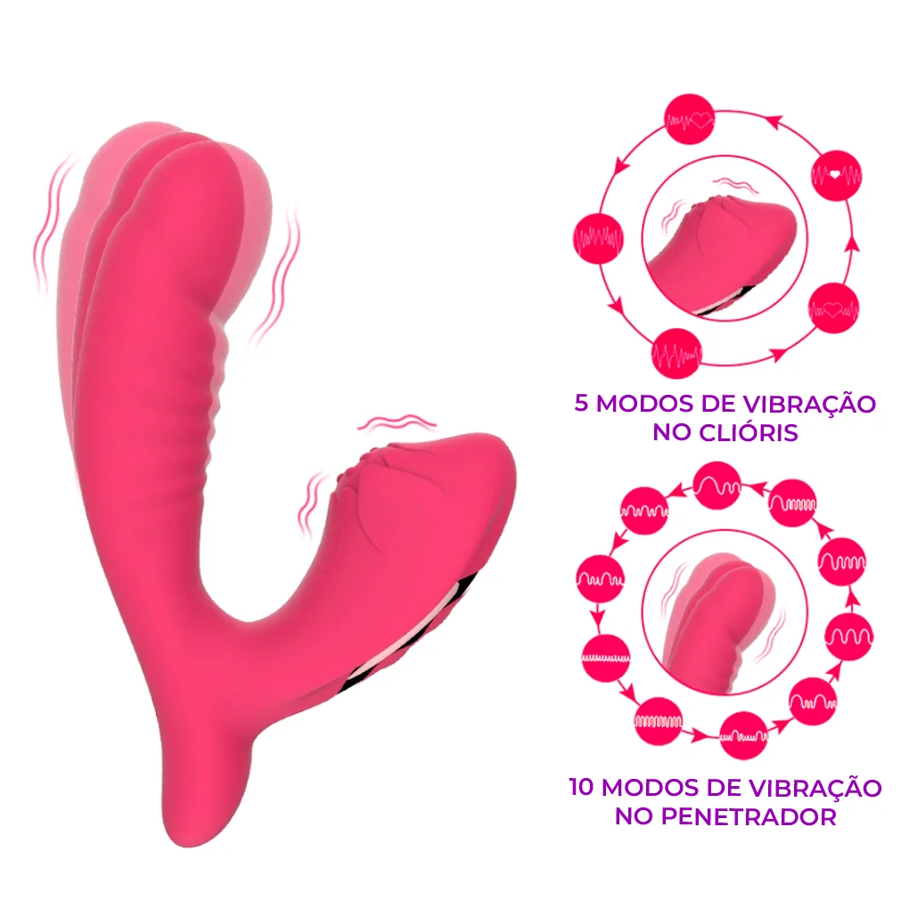 Vibrador de Duplo Estimulo – 10 Modos de Vibração no Ponto G e 5 Modos de Estimulo no Clitoris – Resistente à Água e Recarregável