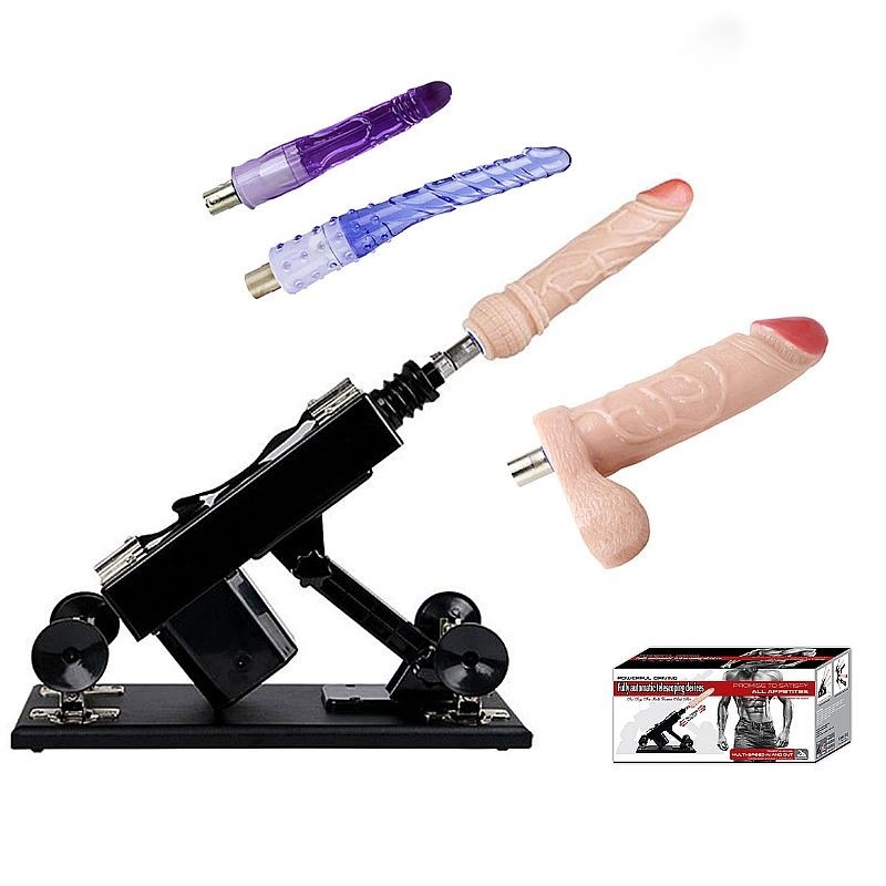 Máquina de Sexo Fucking Machine Bivolt 220v e 110v Vibratória – Movimentos de Vai e Vem que Simulam Penetração Real – Pênis Macio – Possui Vibração e Ângulo Ajustável – Acompanha 4 Pênis + Controle de Velocidades
