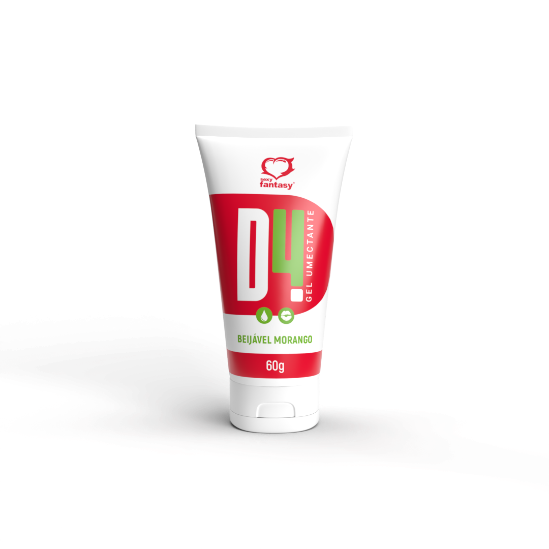 Lubrificante Íntimo Beijável D4 Sabor Morango – À Base de Água – Nao Gorduroso – Deixa o Sexo Oral mais Saboroso – 60g