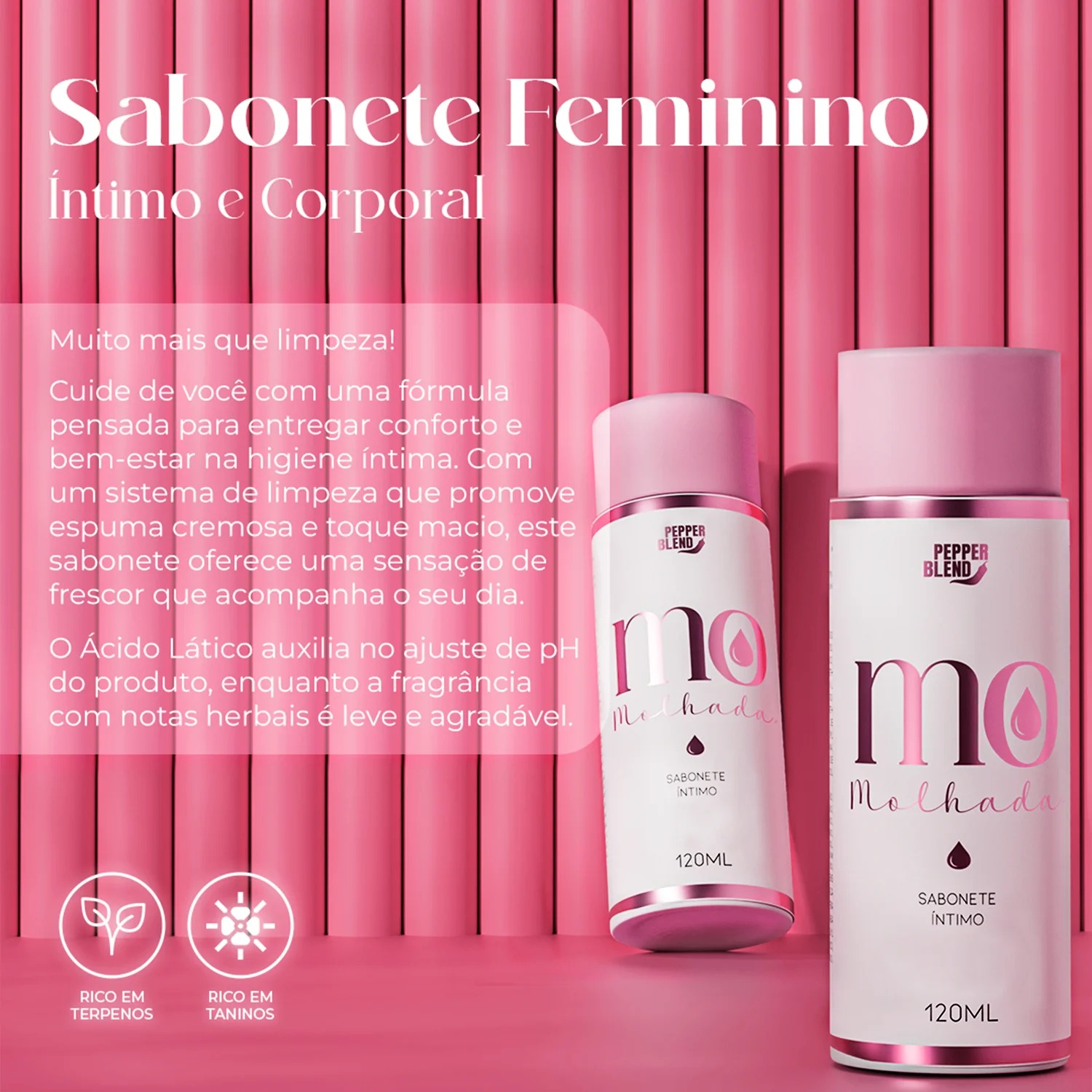 Sabonete Íntimo Mo Molhada 120ml – Limpeza Prolongada – Ajuda a Prevenir Odores – Mantém o pH Natural – Proteção e Frescor no Dia a Dia