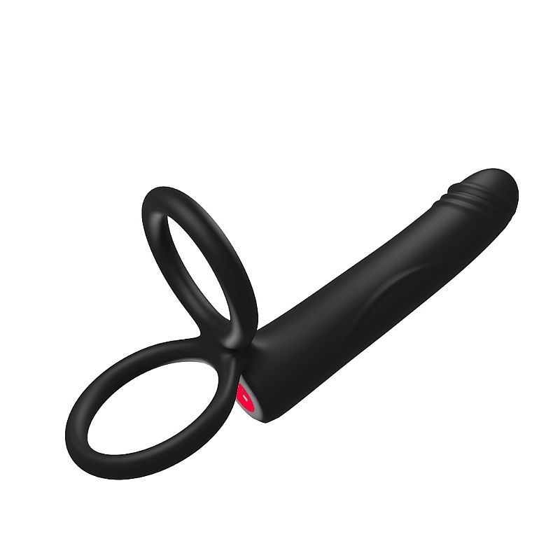 Anel Companheiro Vibratório Recarregável – 10 Modos de Vibração – Permite Dupla Penetração – Anal e Vaginal ao Mesmo Tempo – Com Alça Escrotal – 14,8cm X 3cm