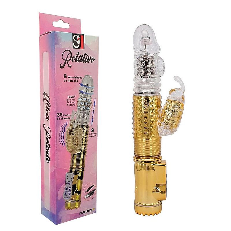 Vibrador Rabbit Ponto G e Clitoris com Movimentos de Vai e Vem – 36 Níveis de Vibrações – 8 Níveis de Vai e Vem (simula uma penetração) – Recarregável – Material Silicone Macio