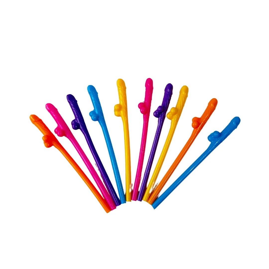 Kit de Canudos em Formato de Pênis (9 unidades) – Cores Sortidas