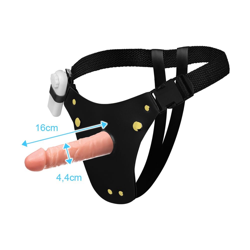 Cinta Peniana Ajustável em Couro Vegano com Pênis de Silicone 16 cm x 4 cm. Glande e Veias Realísticas