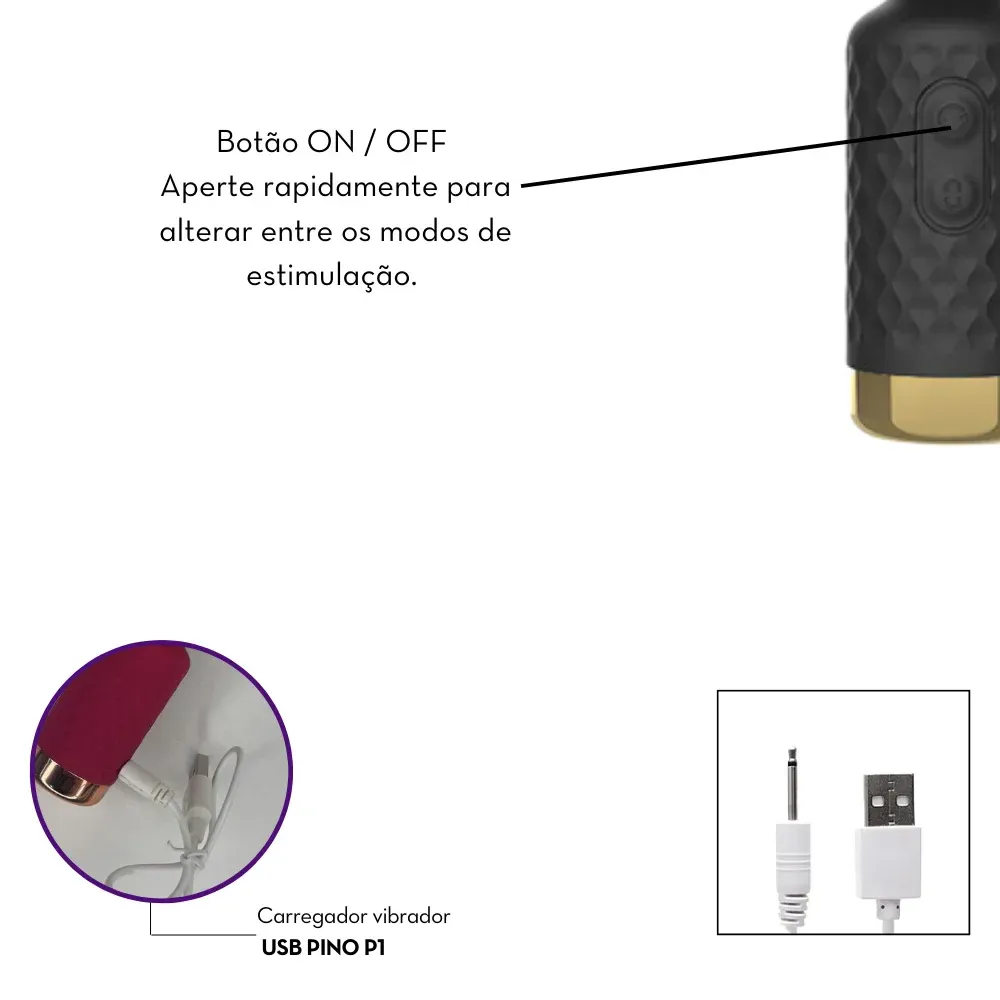 Mini Varinha Magica – Silicone Aveludado – Ponta Flexível que Gira em 360 Graus – 10 Modos de Vibração – Recarregável via USB – Resistente a Água – Cor Vinho