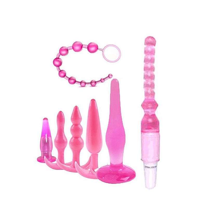 Kit Anal com 7 Peças no Total – 6 Plugs Anais – 1 Vibrador (Utiliza 1 Pilha AA) – Silicone Macio e Flexível – Medidas Variadas Contendo Peças do P ao G – Kit Voltado para Pessoas Iniciantes ou já Praticantes